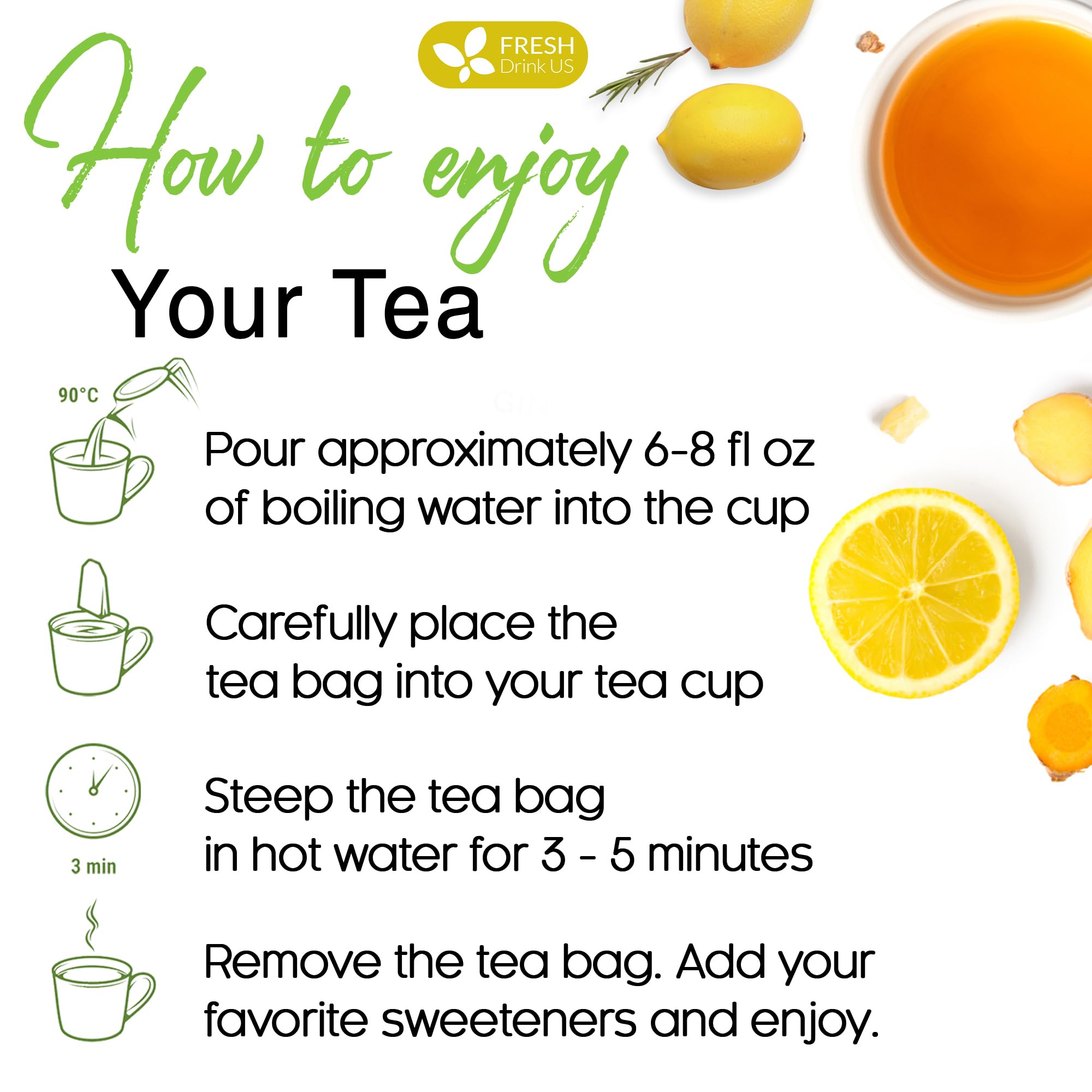 FreshDrinkUS Eco-friendly packaging conveys sustainability and quality for everyday tea rituals.