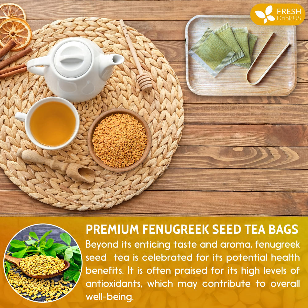 FreshDrinkUS fenugreek tea being poured into a glass for a soothing moment