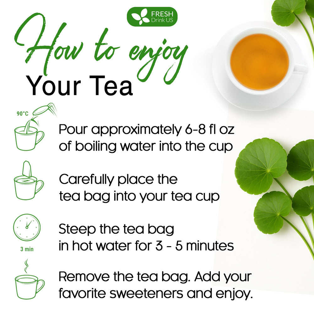 FreshDrinkUS product label highlights caffeine-free, vegan herbal infusion.