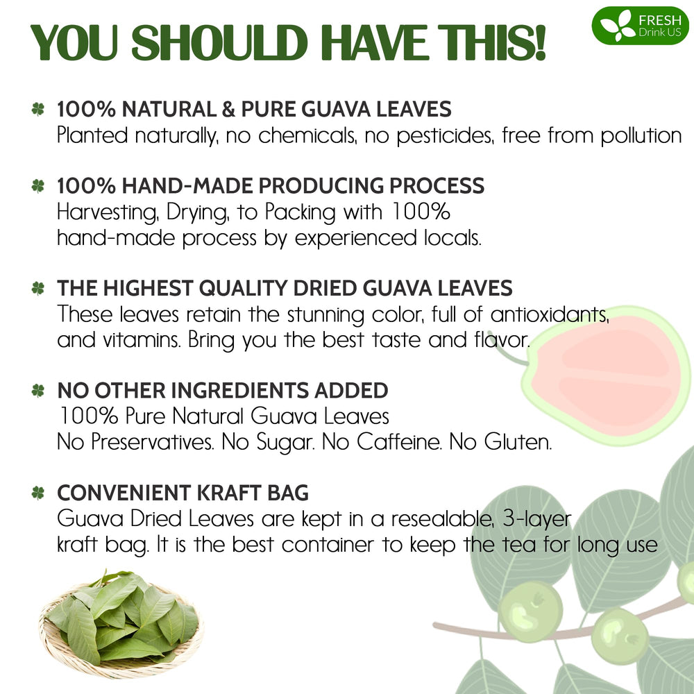 FreshDrinkUS guava leaves vacuum-pack preserved aroma and freshness.