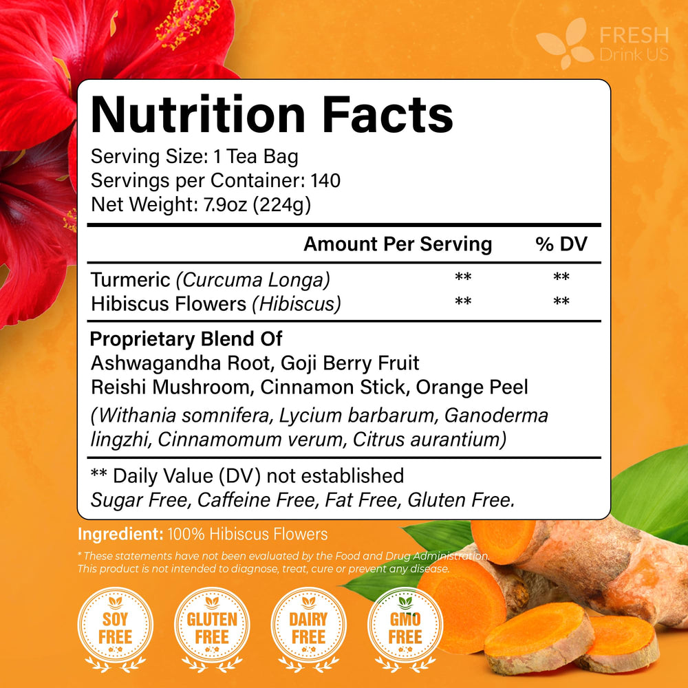 FRESHDRINKUS Harmony tea bags close-up reveals vibrant herbs and leaves for fresh aroma.