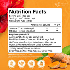 FRESHDRINKUS Harmony tea bags close-up reveals vibrant herbs and leaves for fresh aroma.