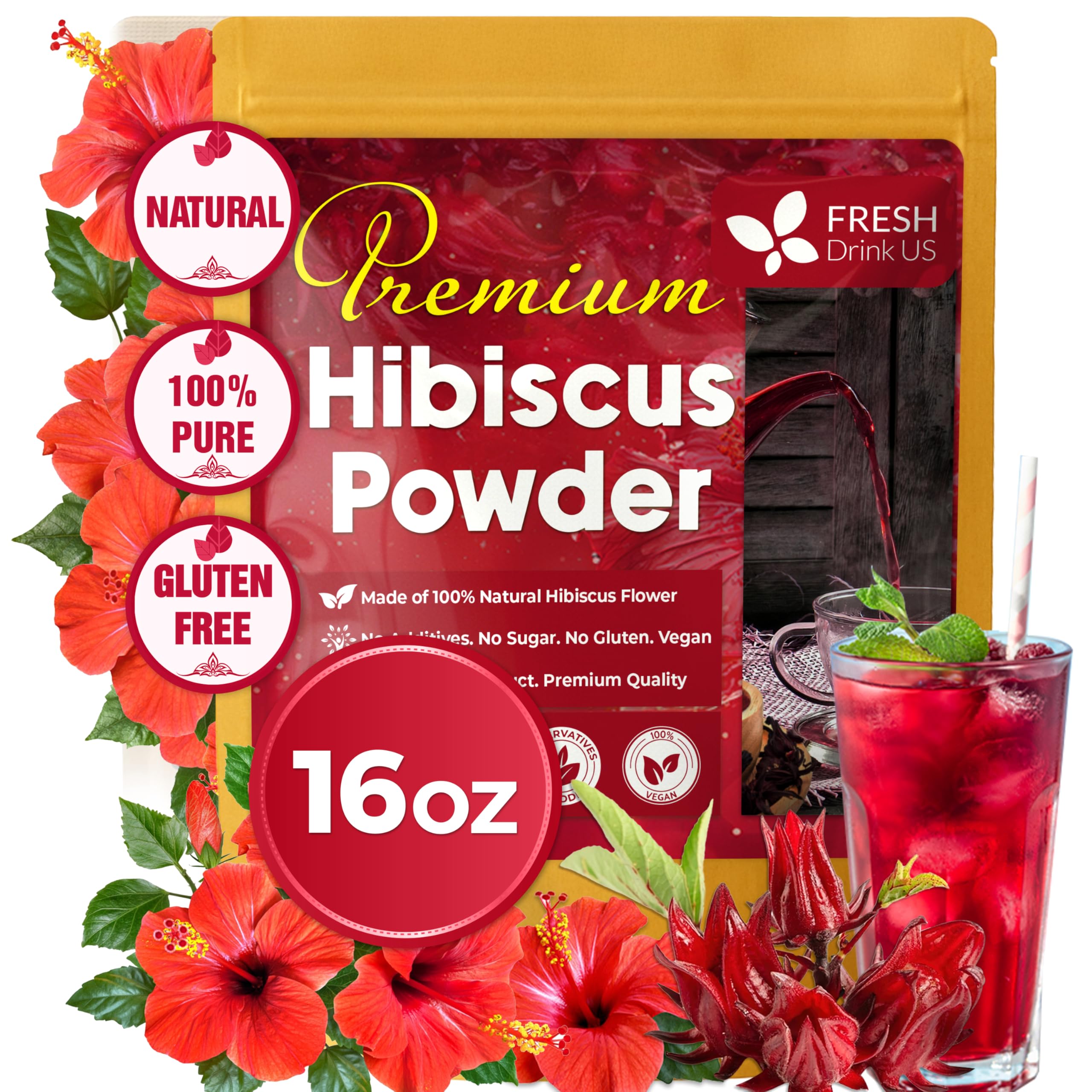 FreshDrinkUS hibiscus powder in a jar, ready for vibrant recipes