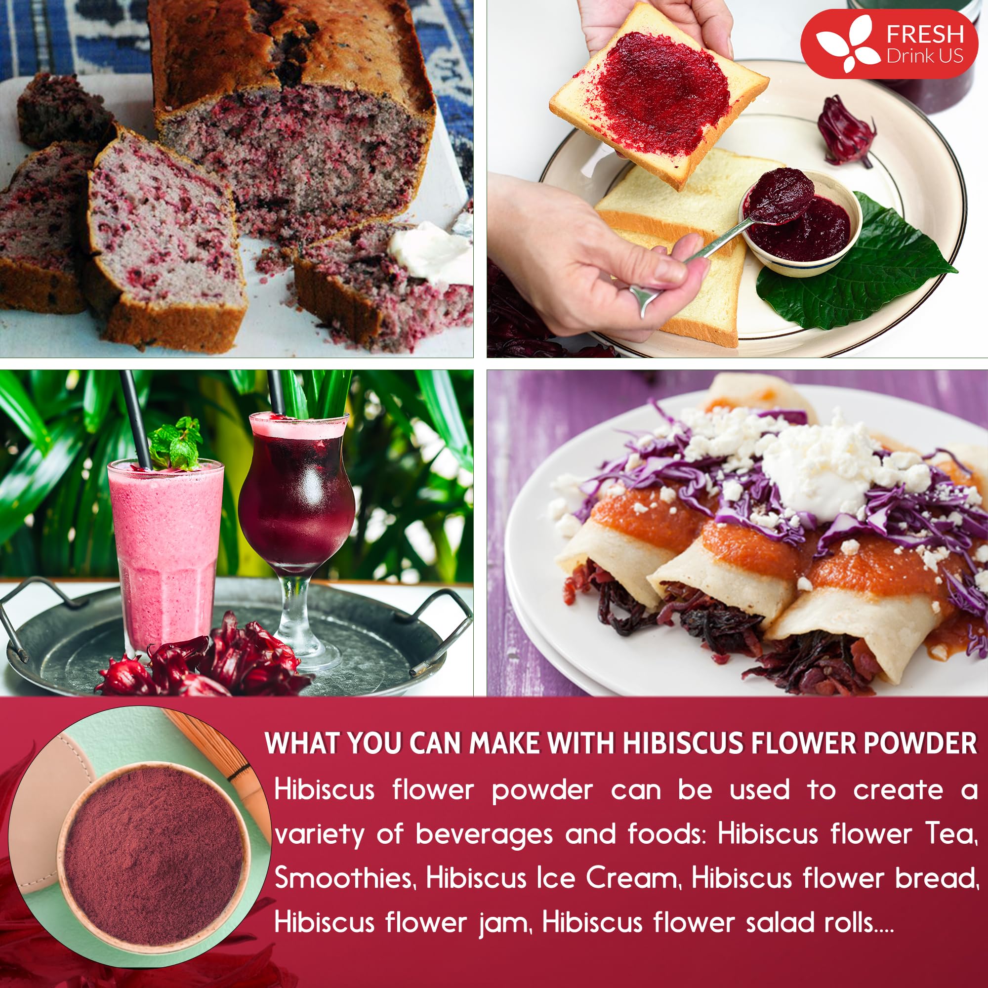 FreshDrinkUS hibiscus powder sifted for chef grade smoothness