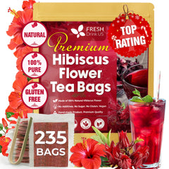 FreshDrinkUS hibiscus tea bags packaging, showing natural quality and convenience.