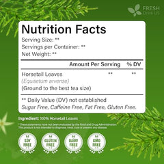 FreshDrinkUS horsetail tea bag close-up with natural dried leaves.