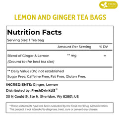 FreshDrinkUS Lemon Ginger tea bag packaging highlights eco-friendly, biodegradable bags for a sustainable ritual.