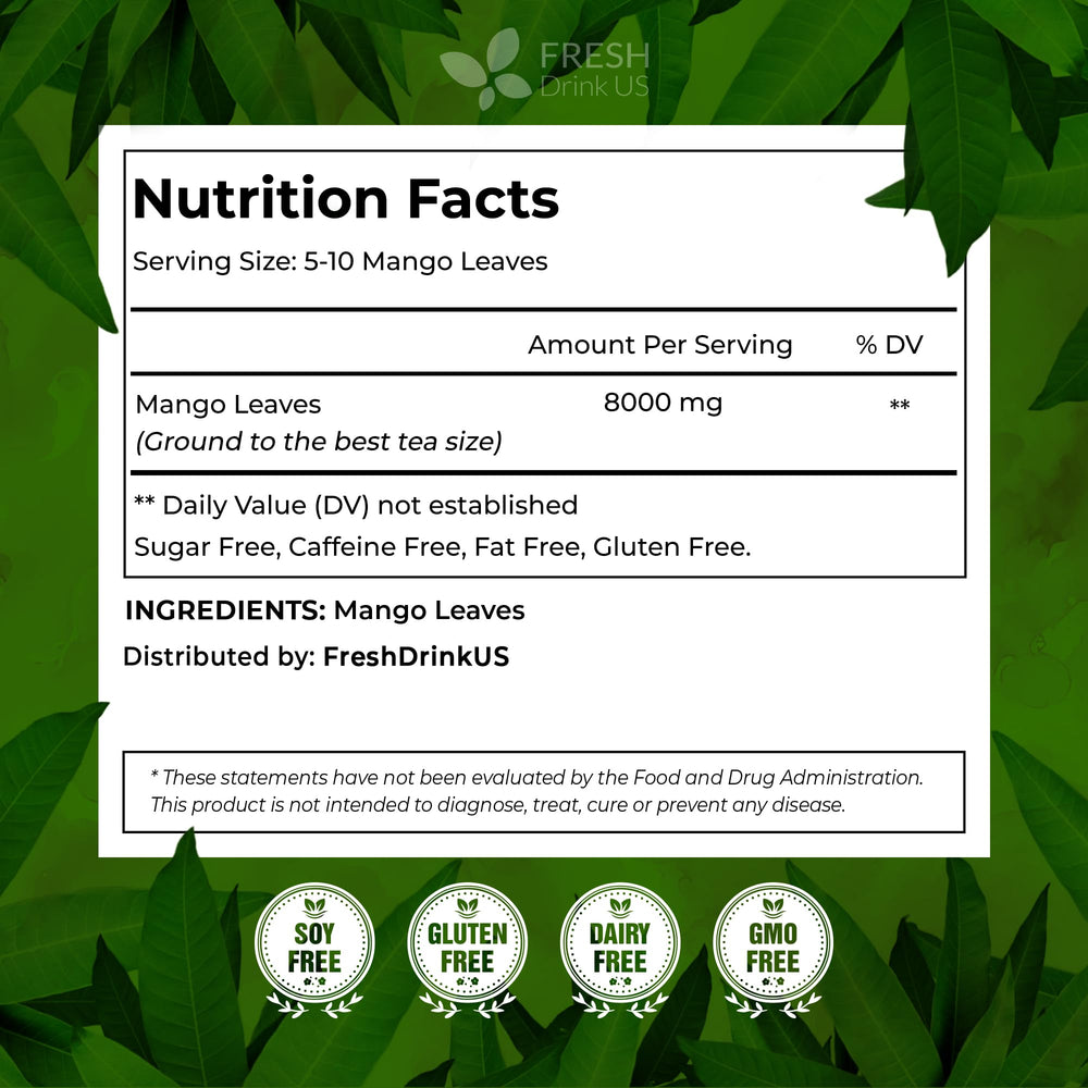 FreshDrinkUS mango leaves closeup texture highlighting natural veins ideal for tea infusion.