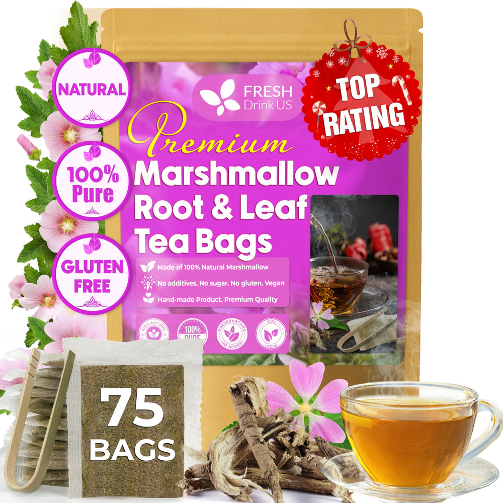 FreshDrinkUS packaging for marshmallow tea bags highlights eco friendly design and freshness.