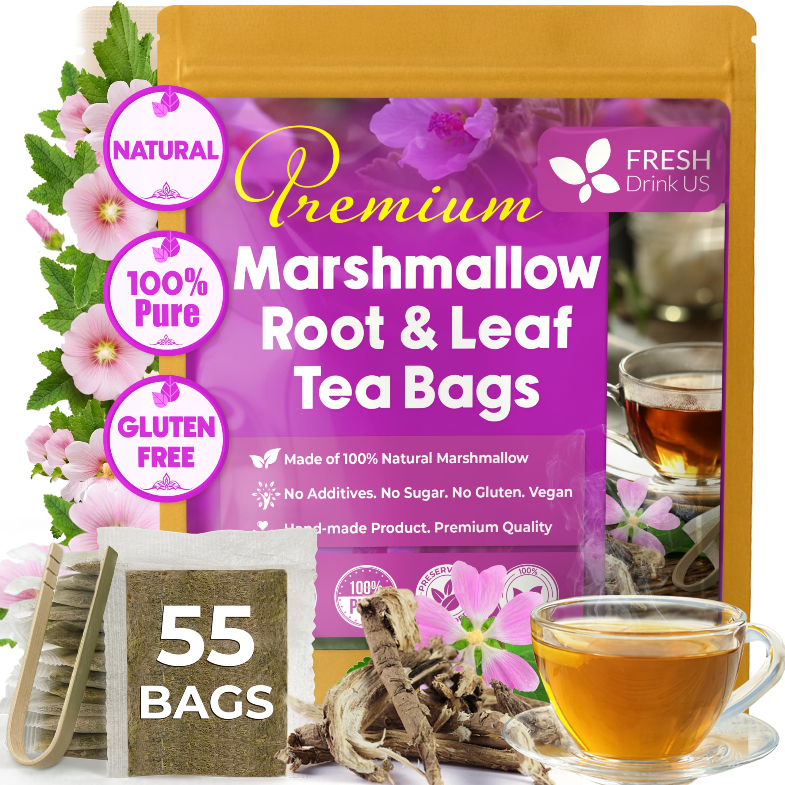 FreshDrinkUS marshmallow root tea bags in eco packaging for sustainable daily use