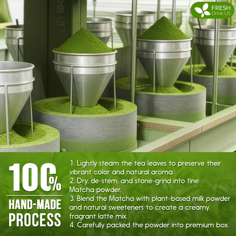FreshDrinkUS Matcha Latte Sourcing indicates premium ingredients and responsible sourcing.