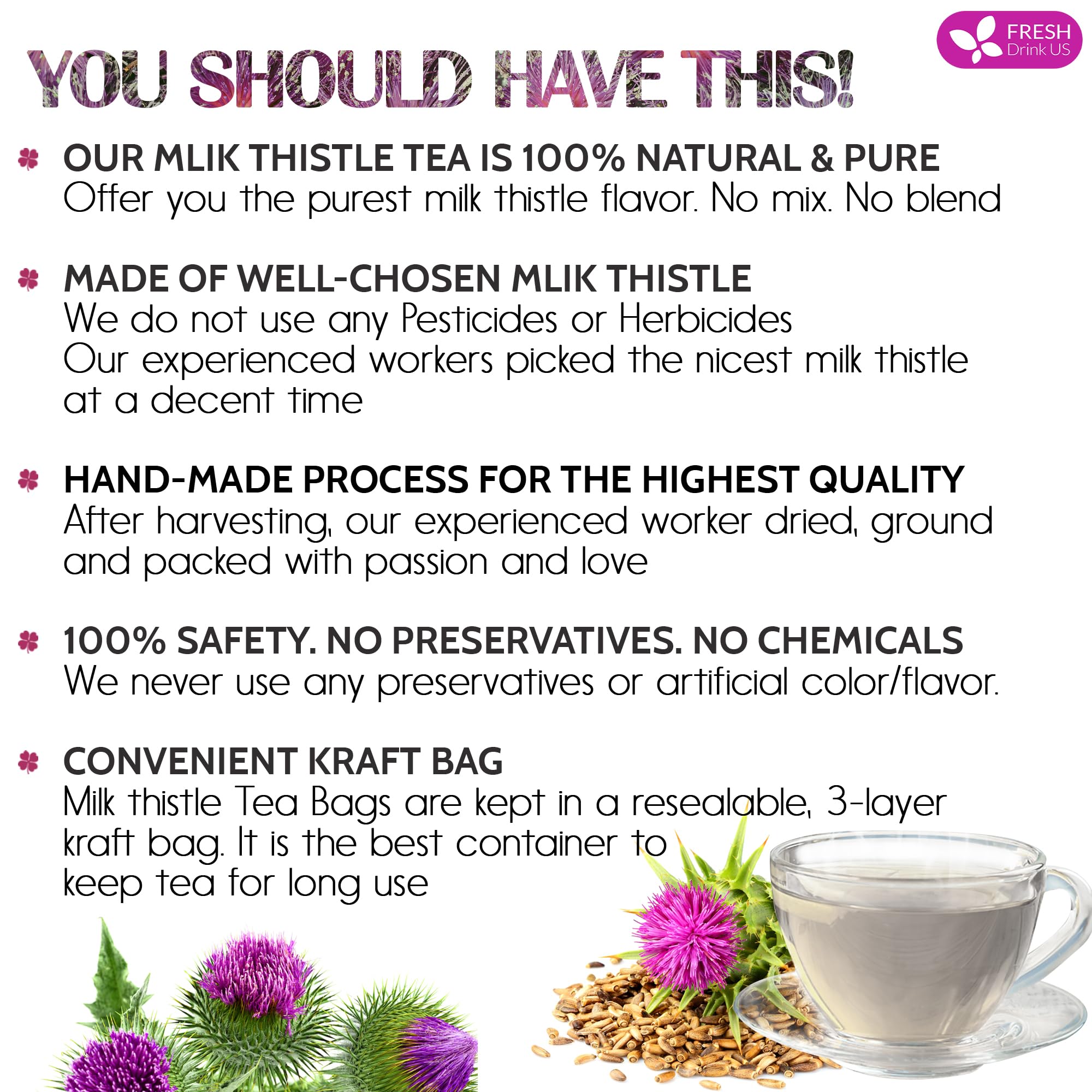 FRESHDRINKUS Milk Thistle seeds closeup showing natural harvest quality for daily wellness.
