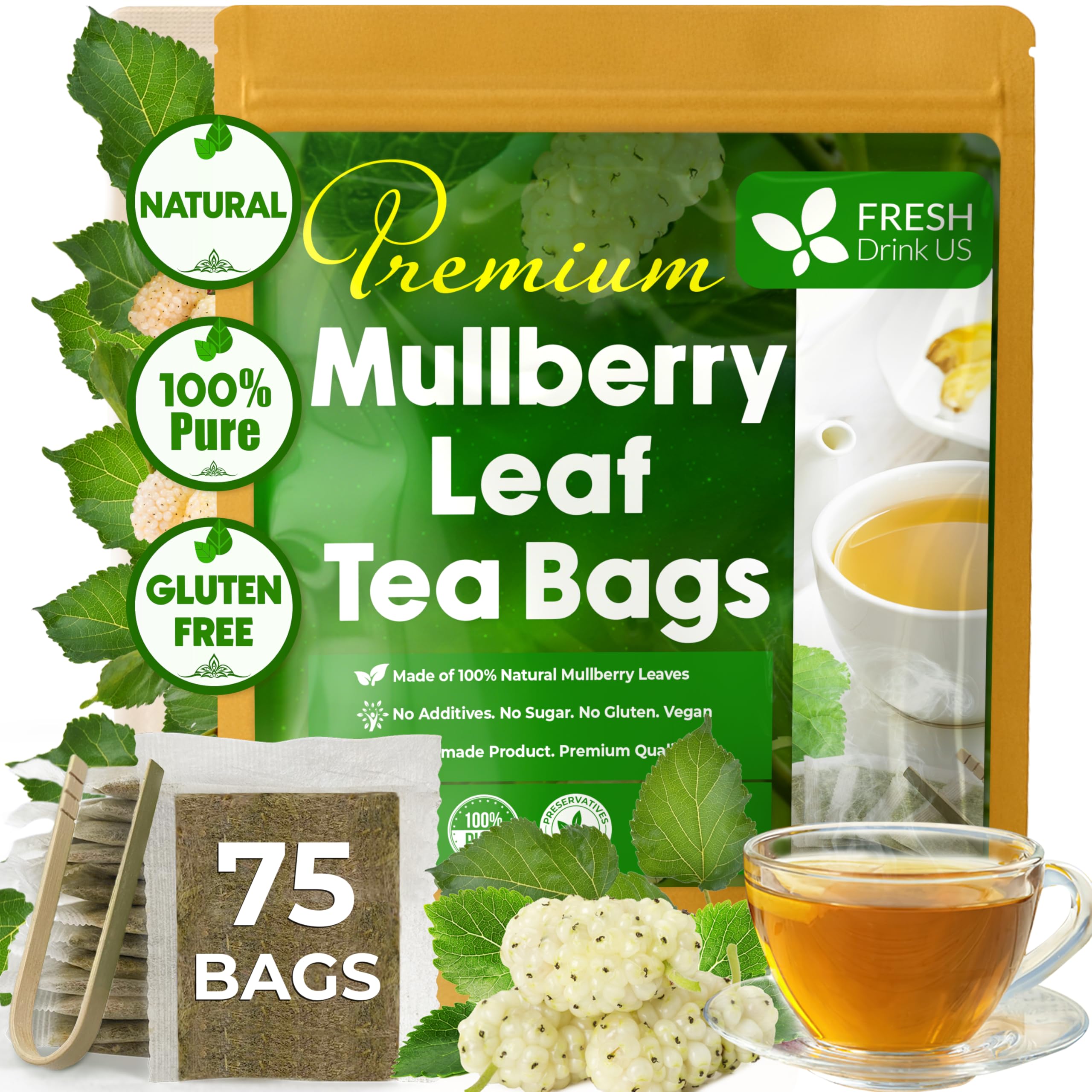 FreshDrinkUS Mulberry Leaf Tea Bags in eco packaging for quick brewing