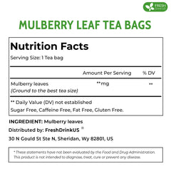 FreshDrinkUS Mulberry Leaf Tea Bags close-up showing premium leaves for purity