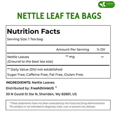 FreshDrinkUS nettle leaf tea bag steeping in a cup for caffeine-free refreshment.