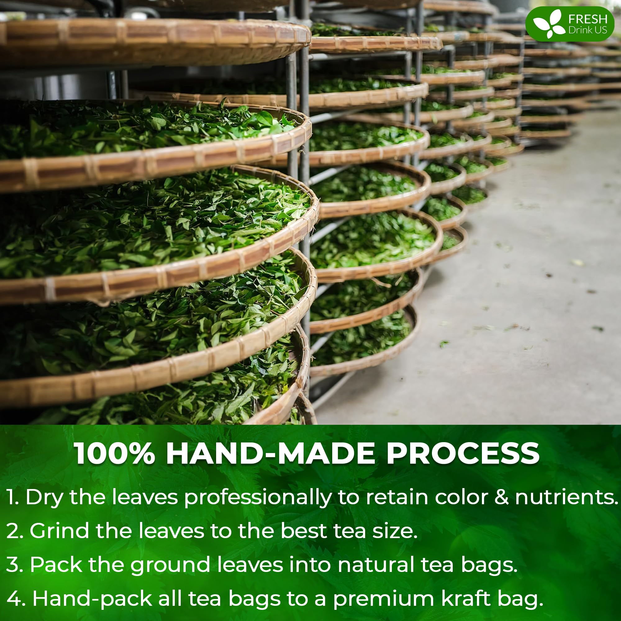 FreshDrinkUS nettle tea packaging on shelf