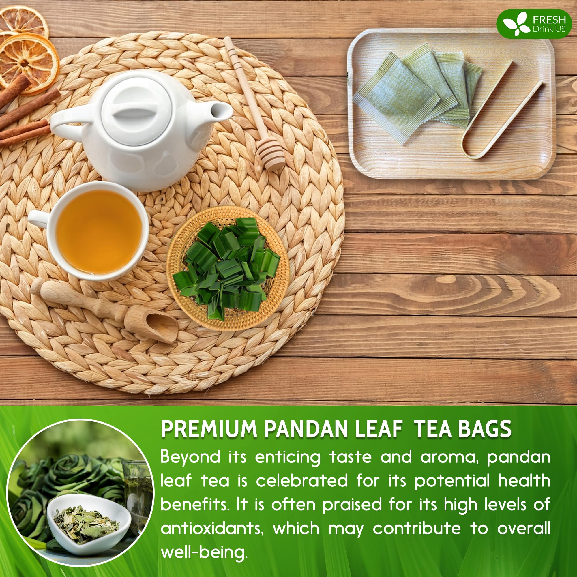 FreshDrinkUS caffeine-free, sugar-free pandan tea ready anytime