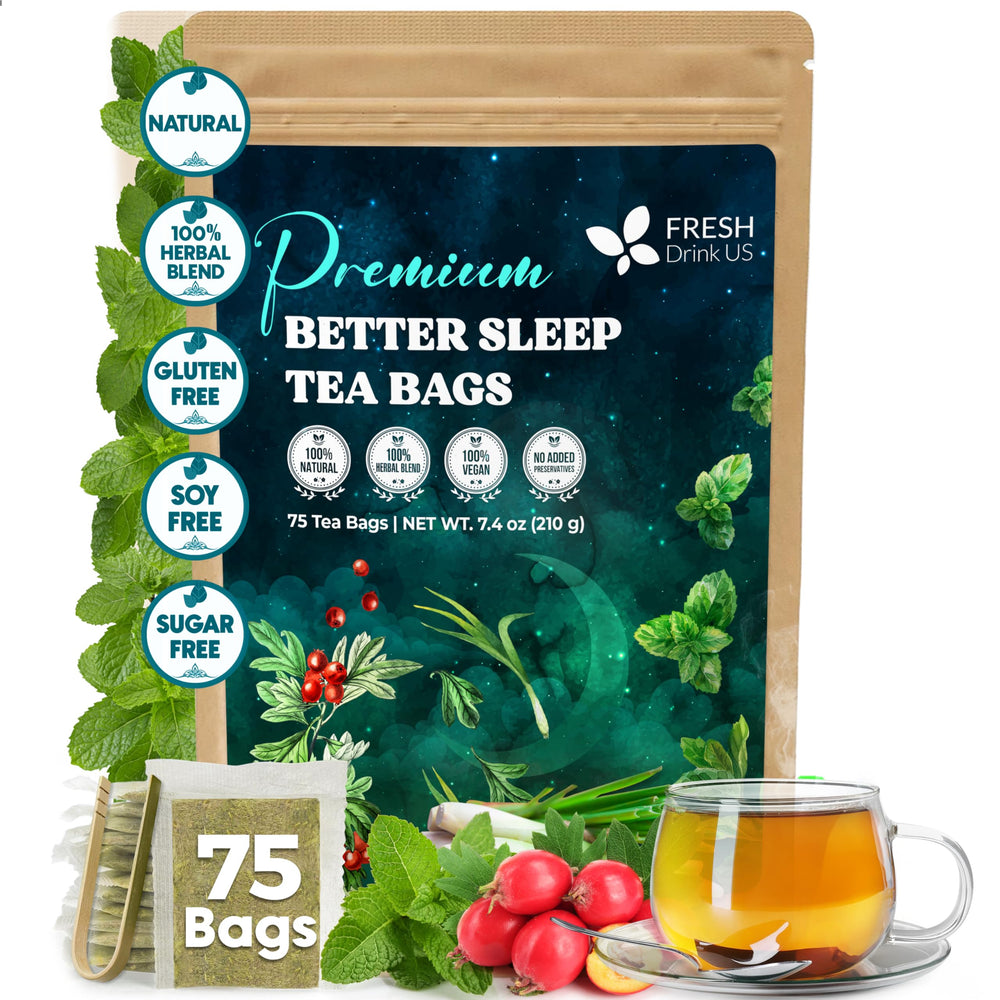 FreshDrinkUS Premium 75 Tea Bags box for convenient, caffeine-free everyday relaxation.