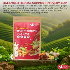 FreshDrinkUS Premium Happy Throat Tea in glass cup releasing warm aroma