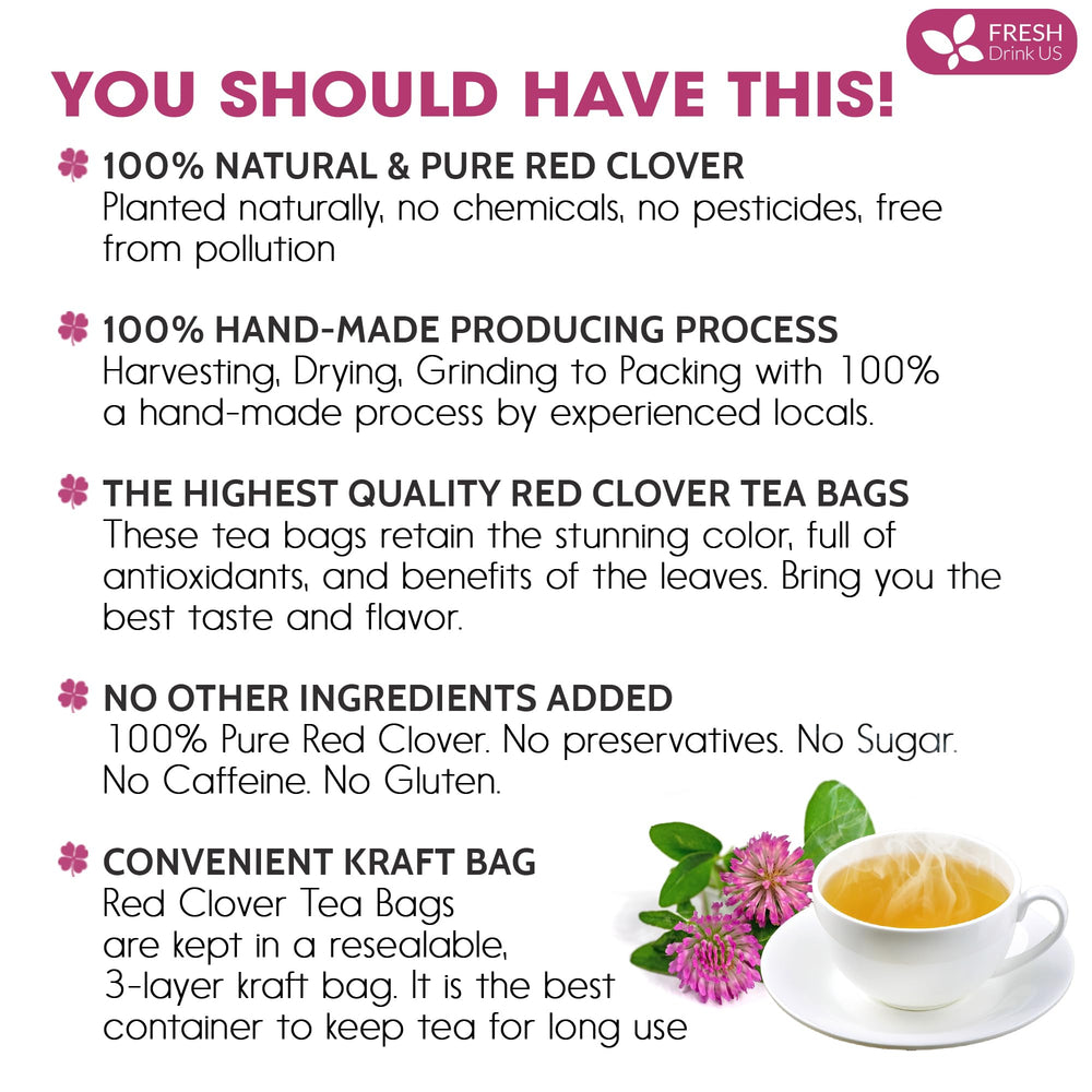FreshDrinkUS red clover blossoms show premium, additive-free ingredients