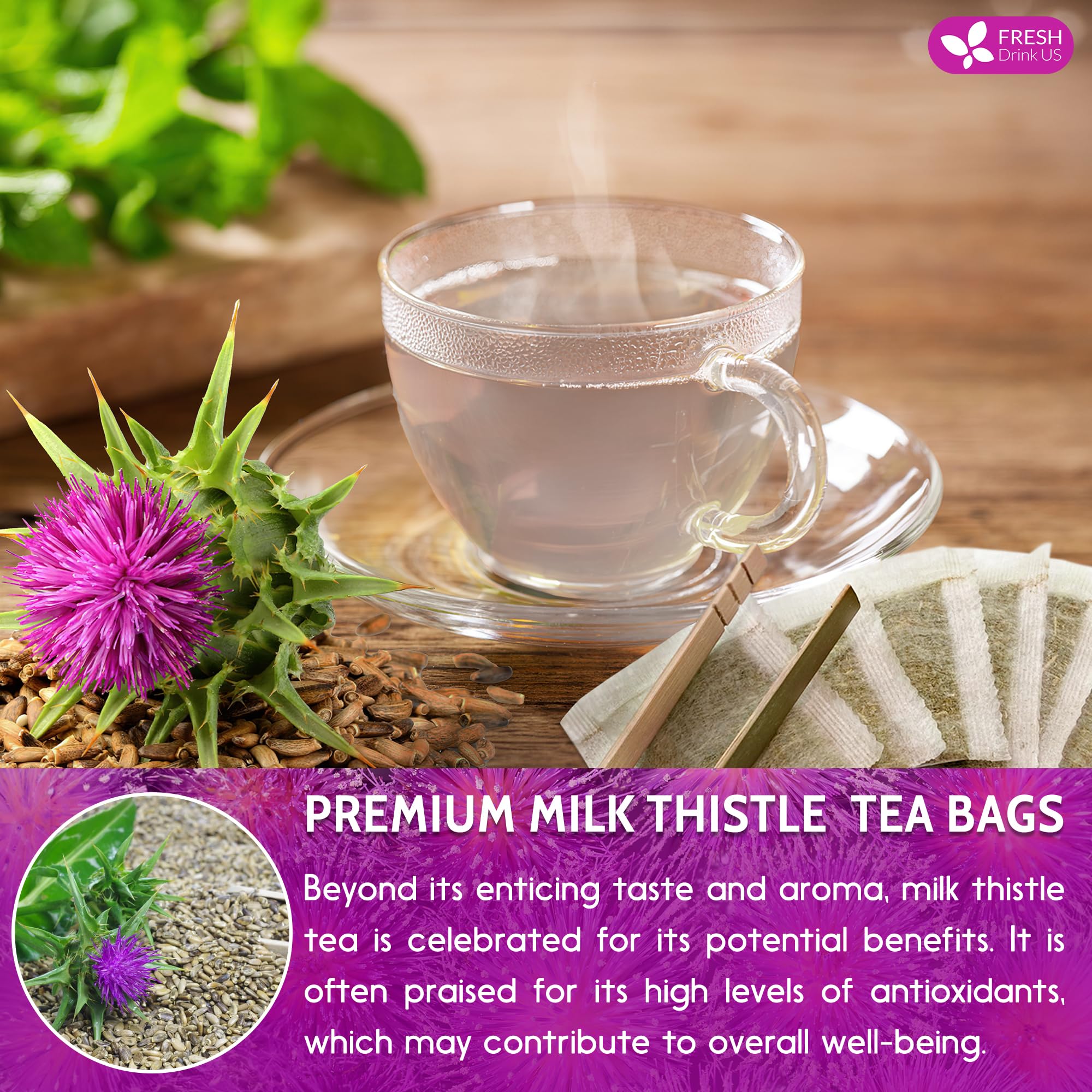 FRESHDRINKUS Relaxing tea moment to unwind naturally with Milk Thistle.