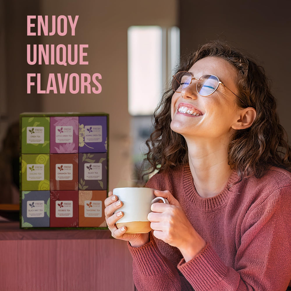 FreshDrinkUS rooibos tea bags arranged for easy selection.