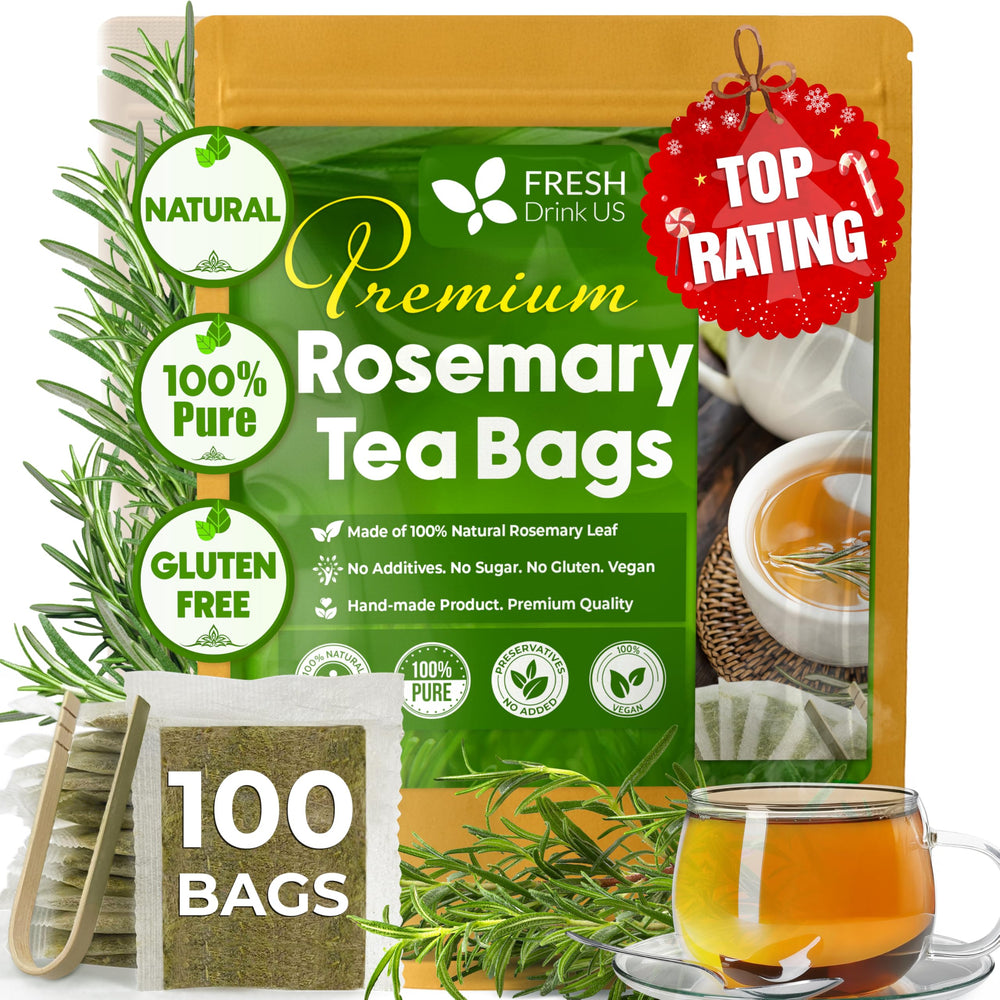 FreshDrinkUS rosemary leaf tea bag resting in a cup, pure and natural.