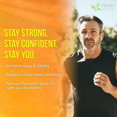 FreshDrinkUS saw palmetto softgels bottle highlighting convenience for daily use.