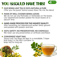 FreshDrinkUS senna leaf tea bags closeup emphasizes natural ingredients.