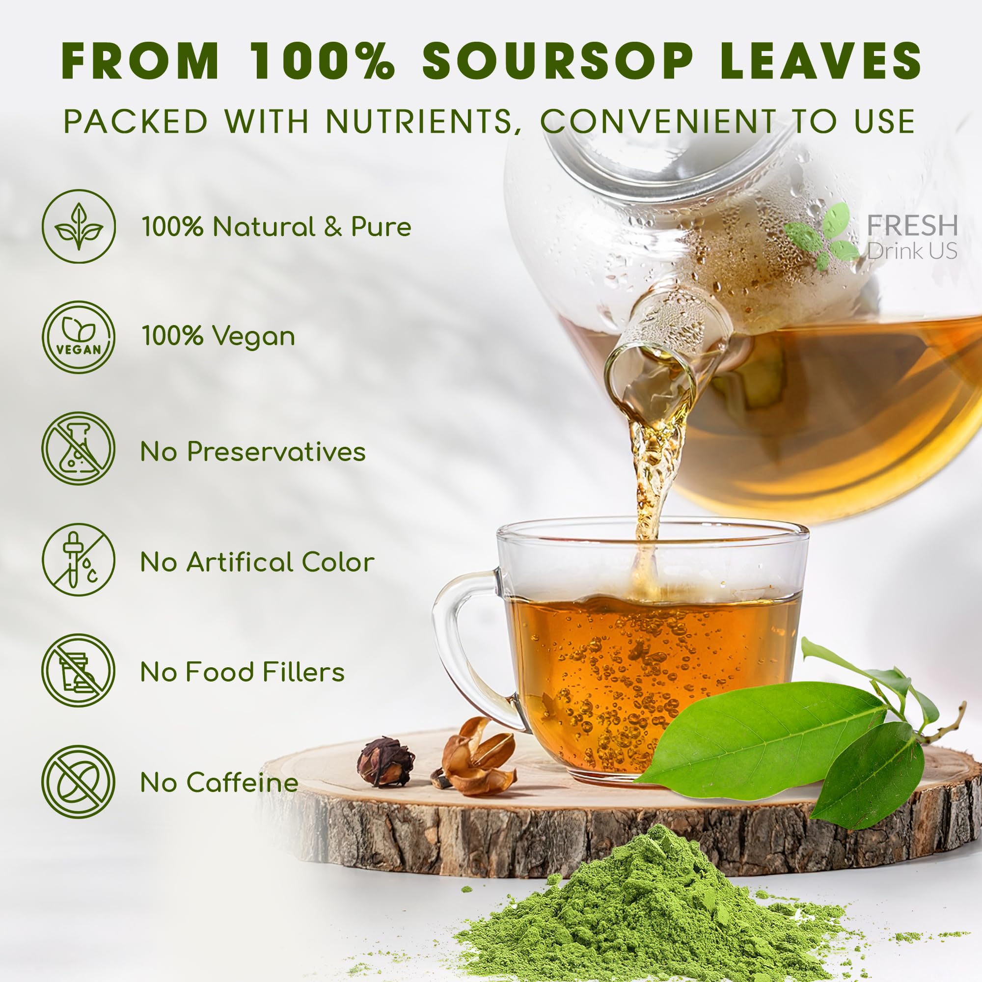 FRESHDRINKUS soursop leaf powder for cake color, natural green tint for desserts.