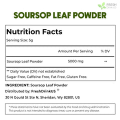 FRESHDRINKUS soursop leaf powder jar, convenient storage for antioxidant-rich ingredients.