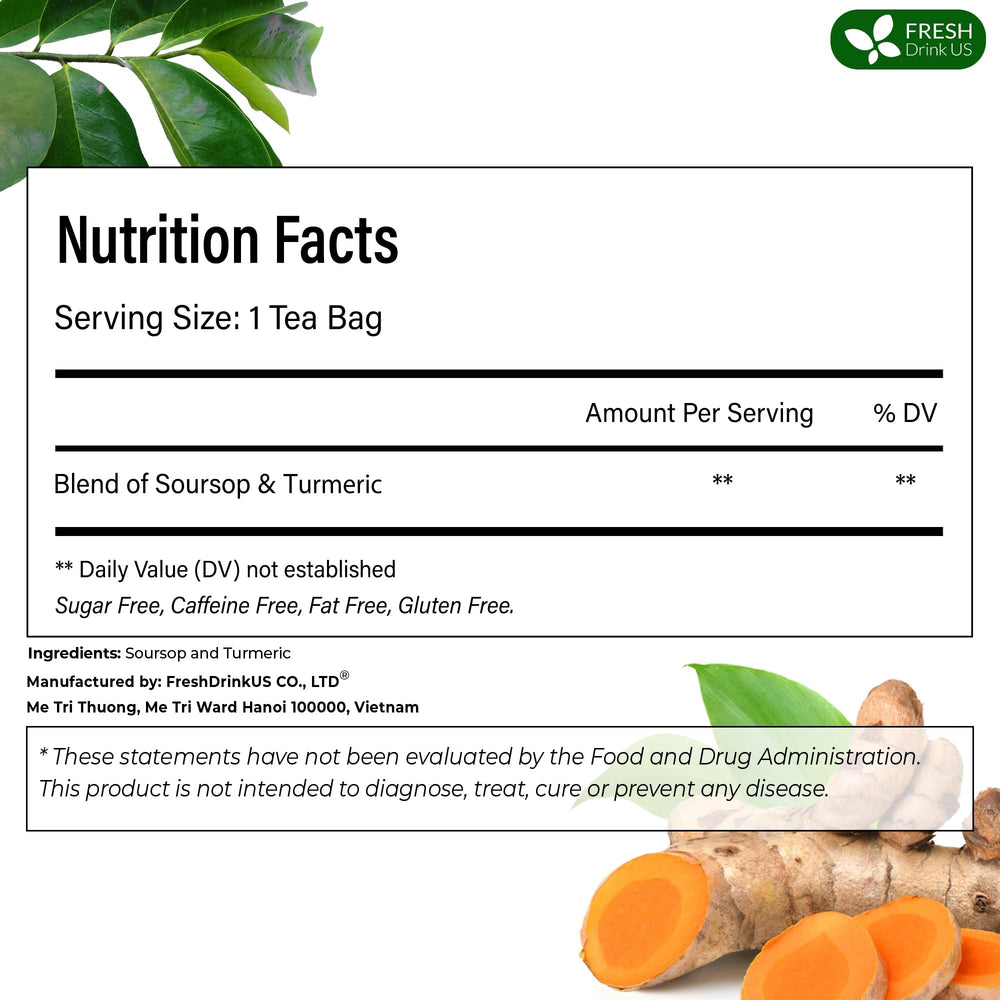 FreshDrinkUS soursop leaves and turmeric close-up for premium blend.