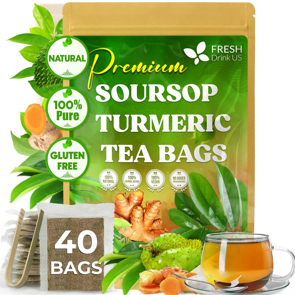 FreshDrinkUS Soursop Turmeric Tea Bags ready for a quick, soothing cup.