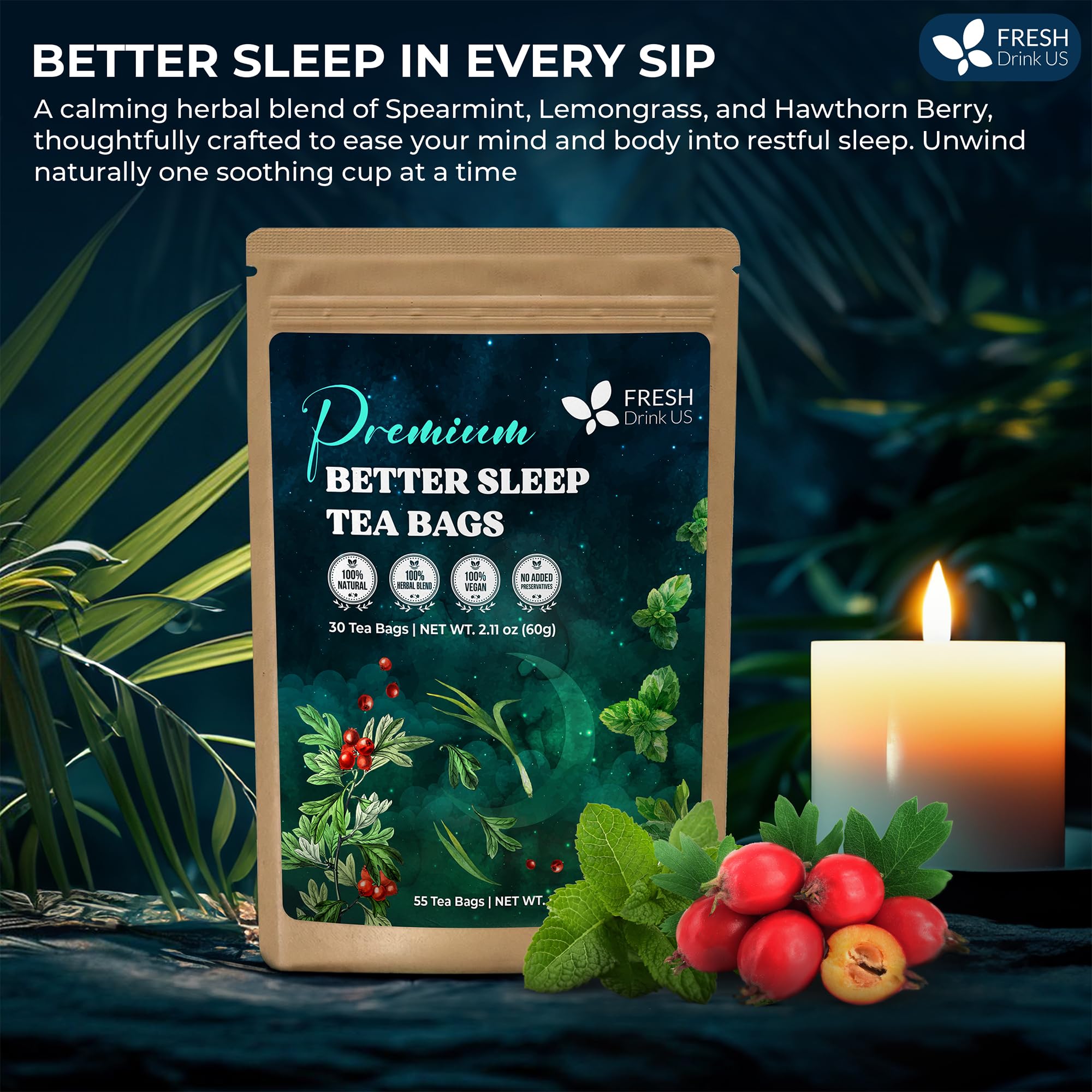 FreshDrinkUS Spearmint leaves close-up highlighting a cool, refreshing aroma.