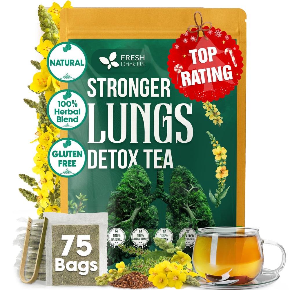 FreshDrinkUS StrongerLungs tea box with 75 bags for comforting hot brews