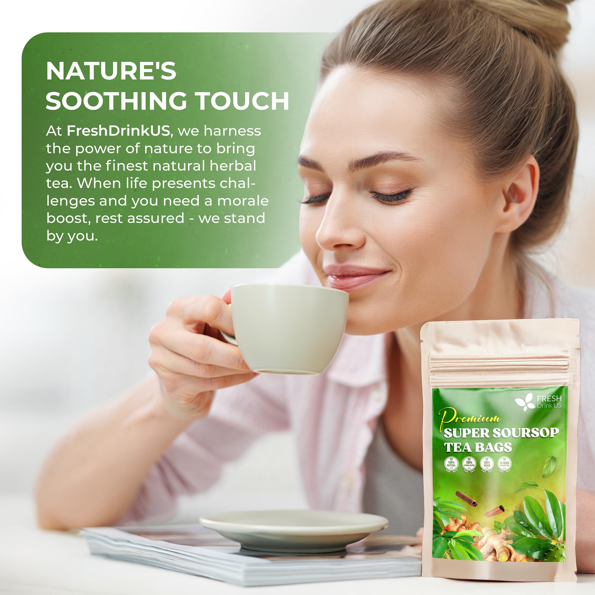 FreshDrinkUS sugar-free herbal tea for mindful sipping any time.