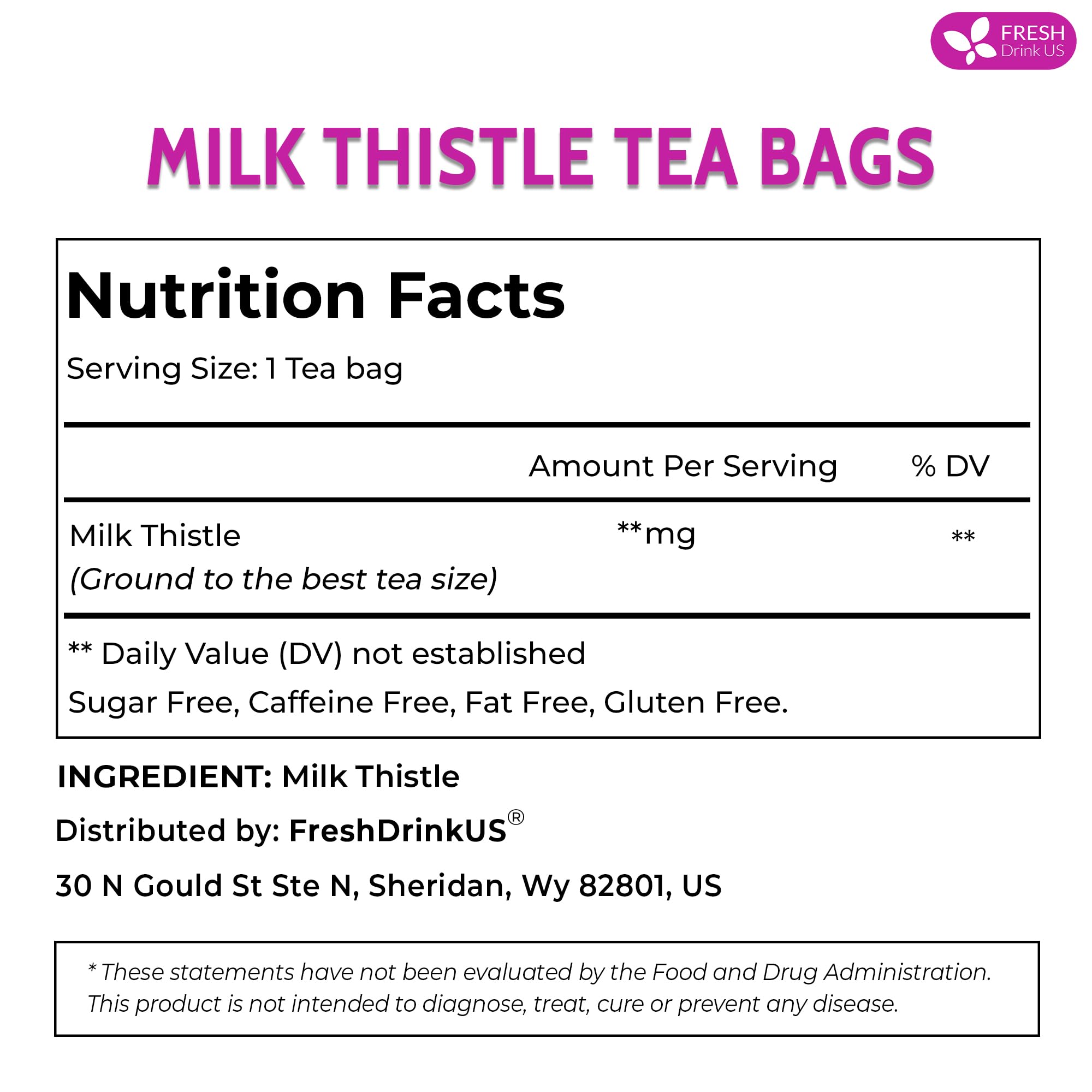 FRESHDRINKUS Milk Thistle tea bag closeup highlighting pure seeds for authentic flavor.