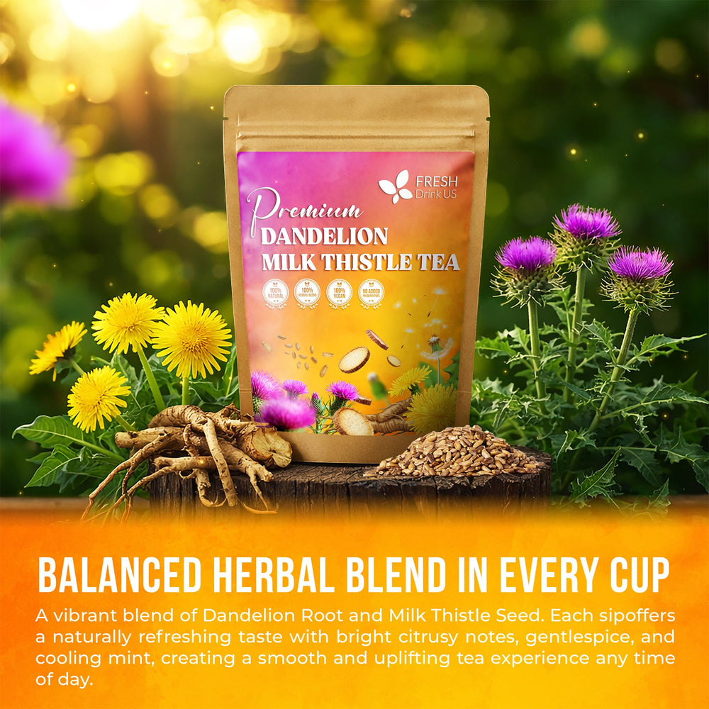 FreshDrinkUS tea bag in hot water highlighting earthy, smooth herbal flavor