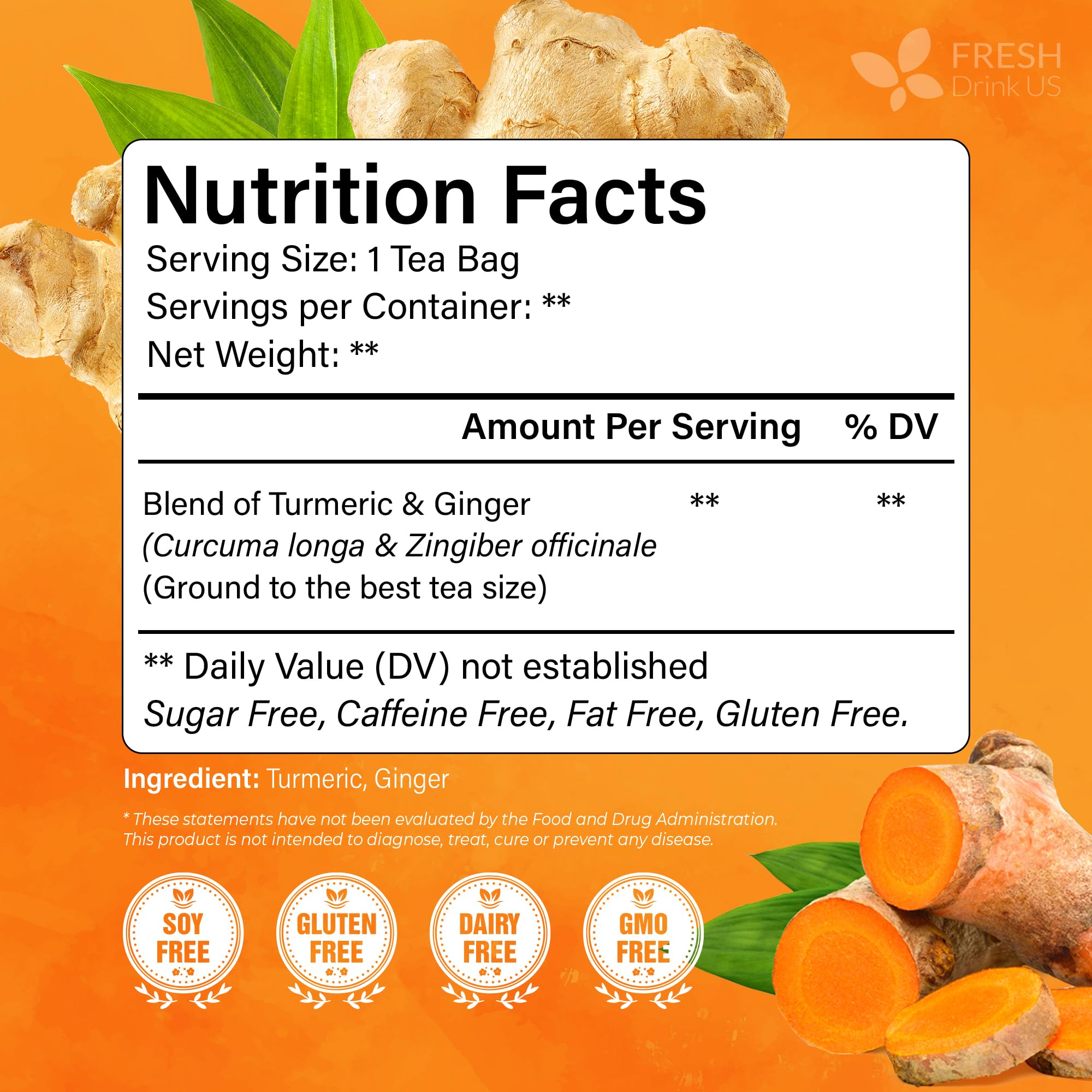 FreshDrinkUS tea bags closeup showing natural ingredients and no artificial flavors