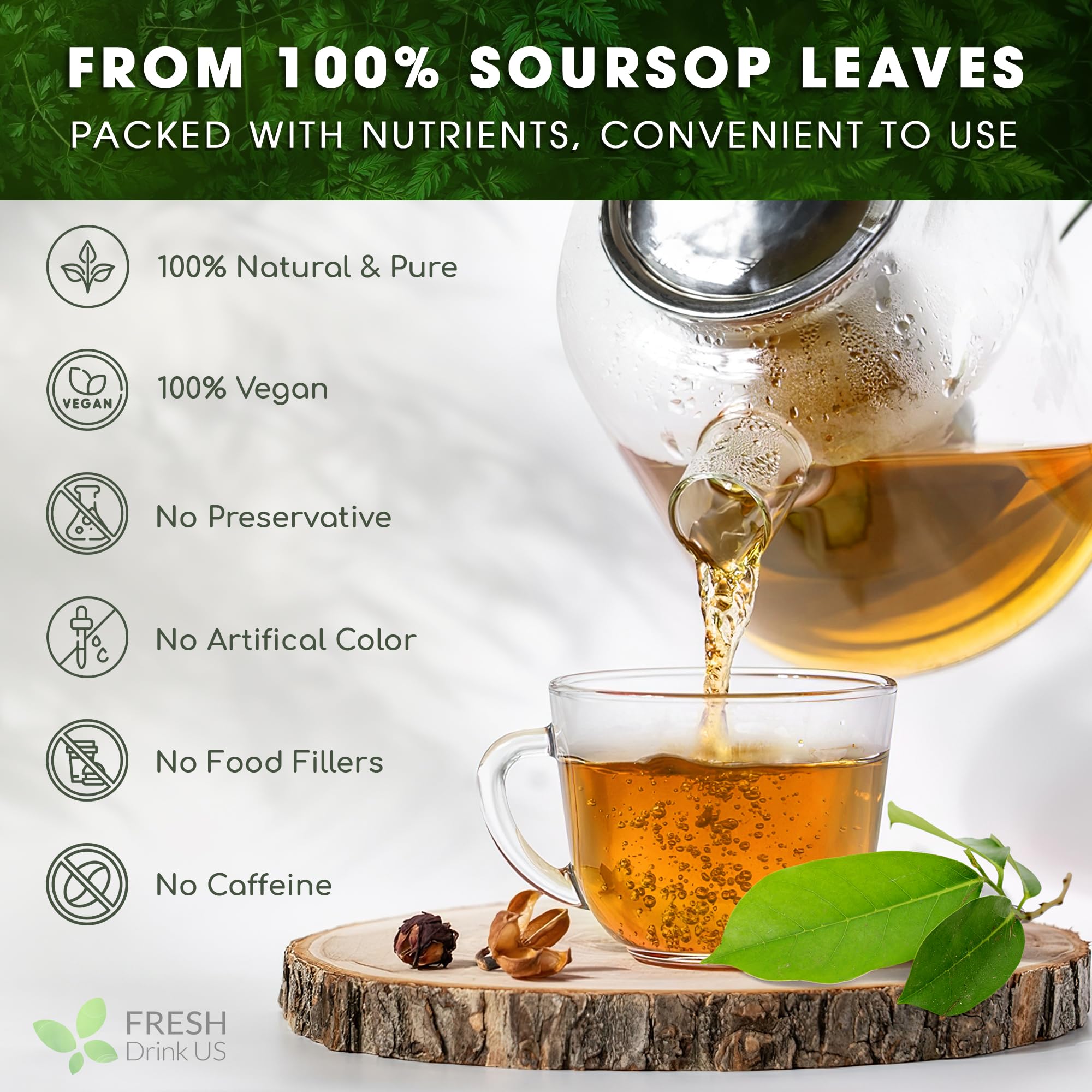 FreshDrinkUS soursop tea bags in box for easy storage