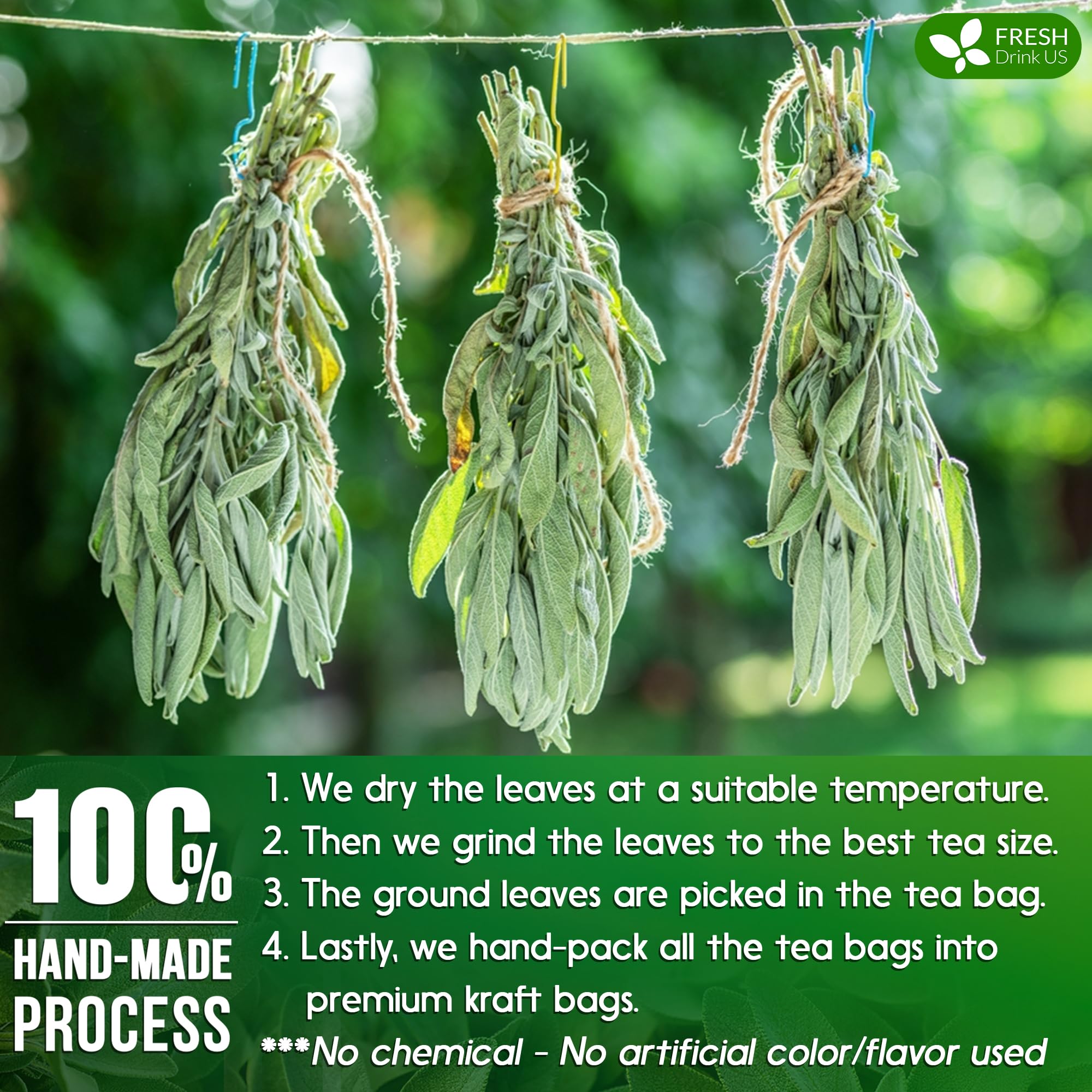 FreshDrinkUS travel-friendly sage tea bags fit busy days.