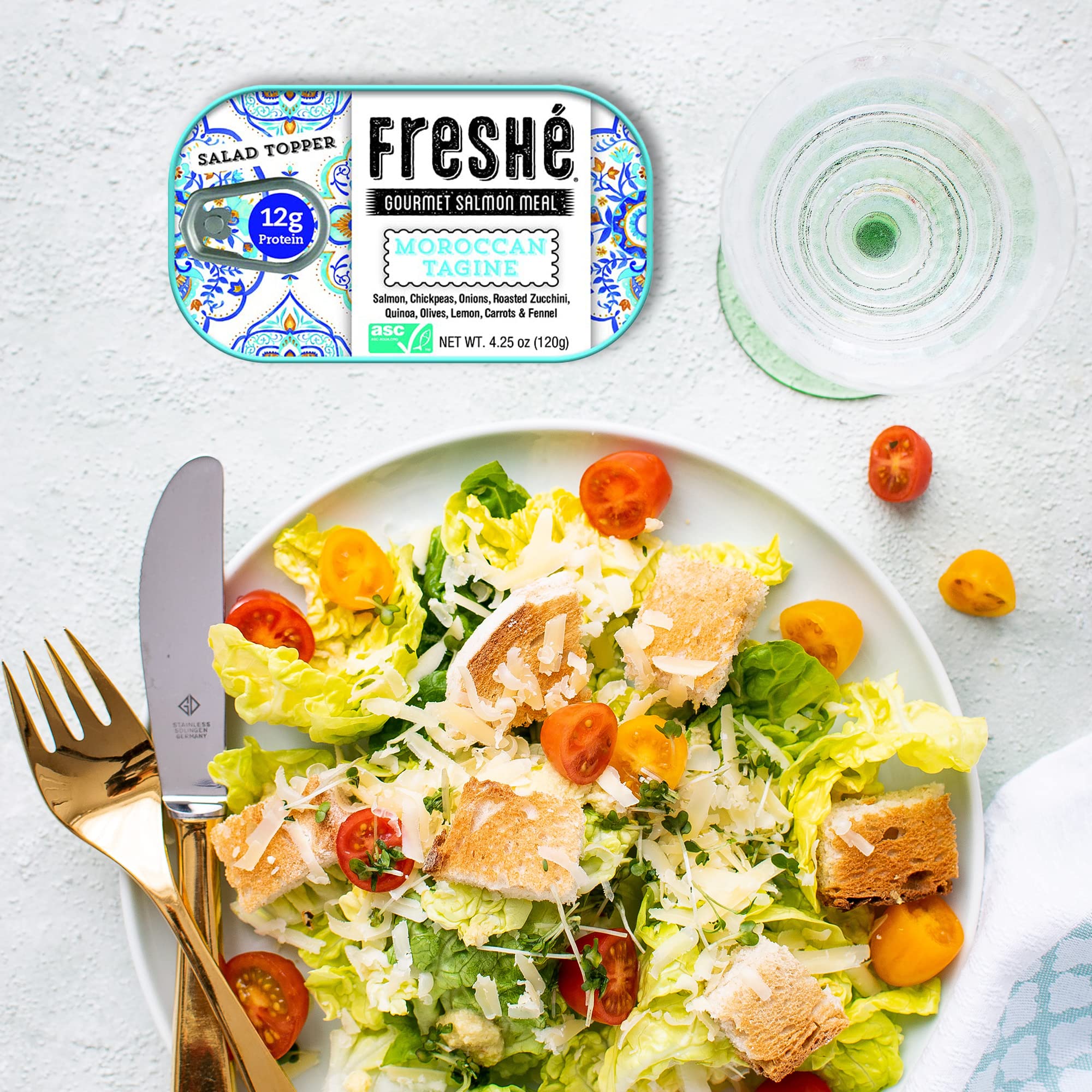 Freshé ASC sustainability label signals responsibly sourced seafood.