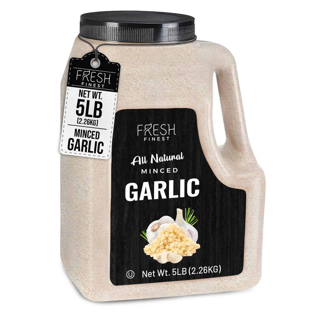Fresh Finest minced garlic 5lb bulk pack for long-lasting flavor.