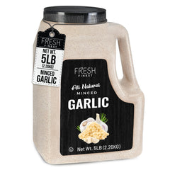 Fresh Finest minced garlic 5lb bulk pack for long-lasting flavor.