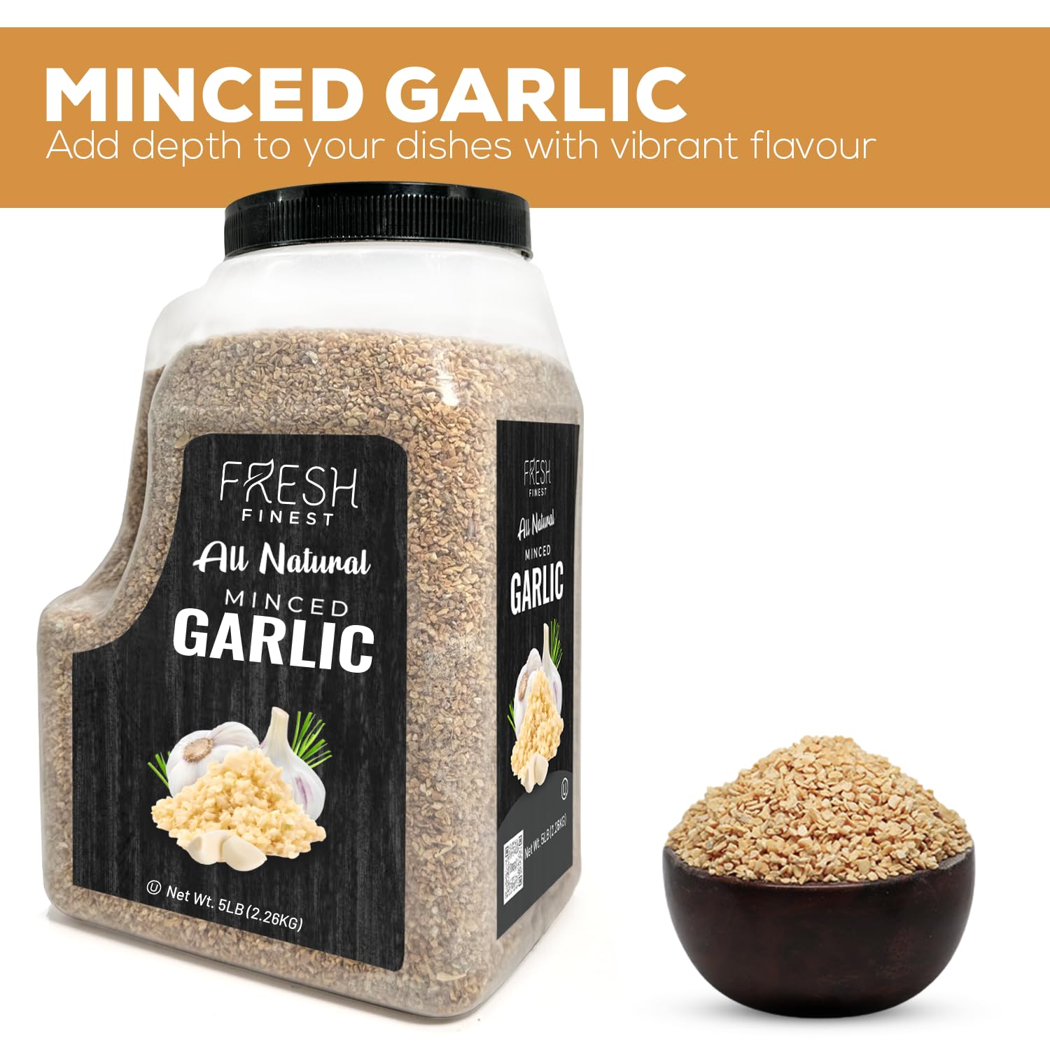Fresh Finest minced garlic being sprinkled over vegetables for vibrant flavor.