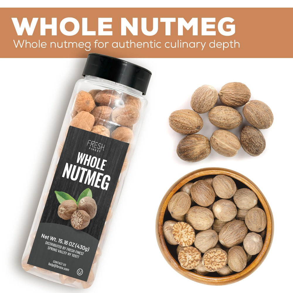 Fresh Finest nutmeg on kitchen display emphasizes pure, additive-free spice.