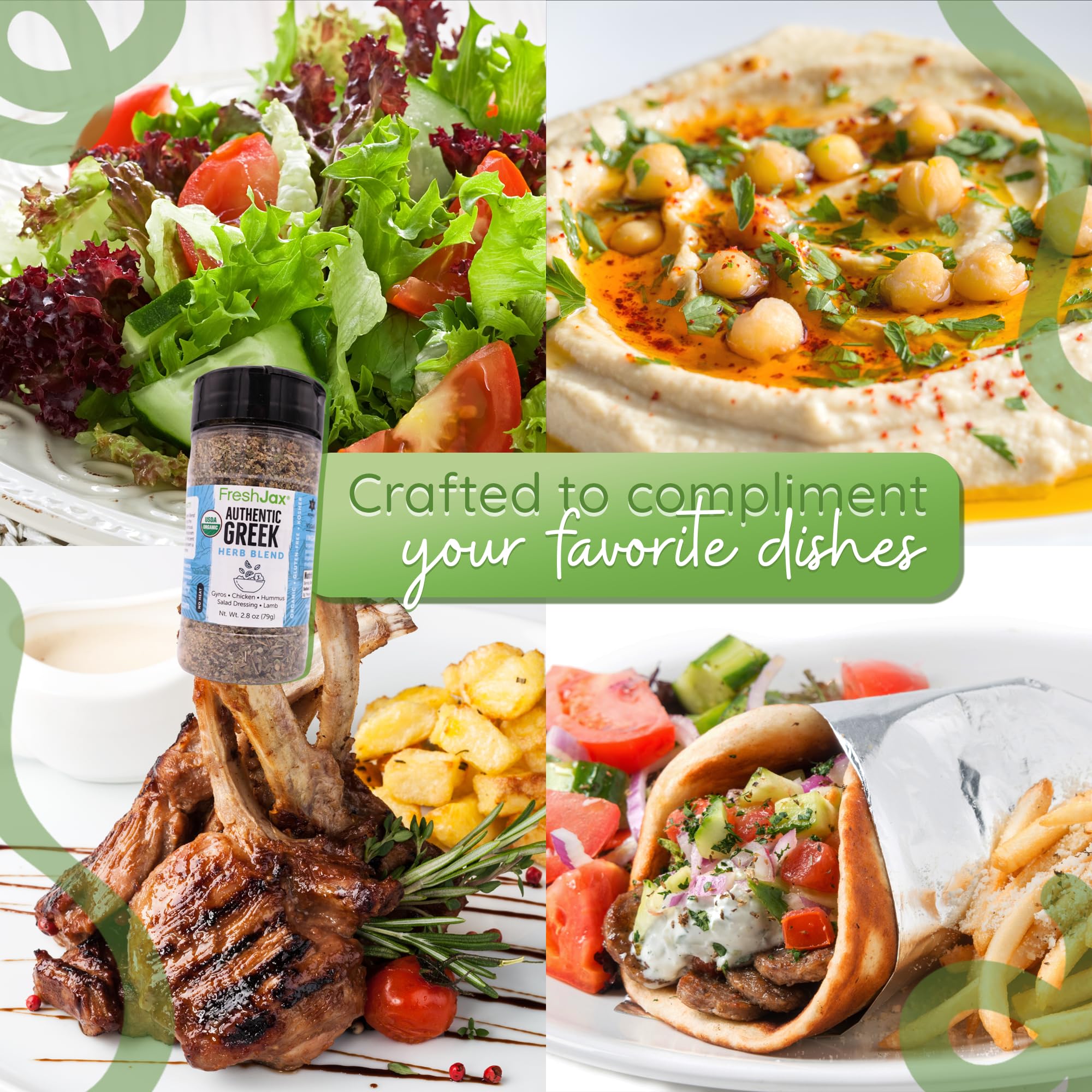 FreshJax Greek seasoning bottle pour provides quick flavor boost for veggies and seafood.