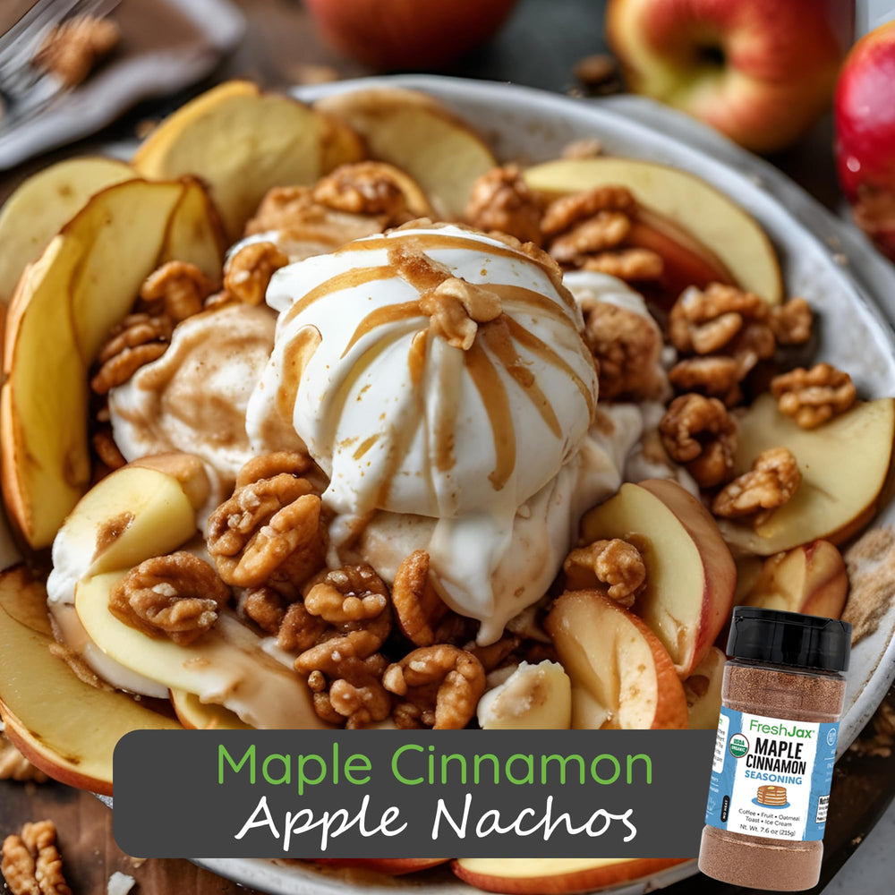 FreshJax Maple Cinnamon Topping on pancakes adds cozy sweetness and depth.