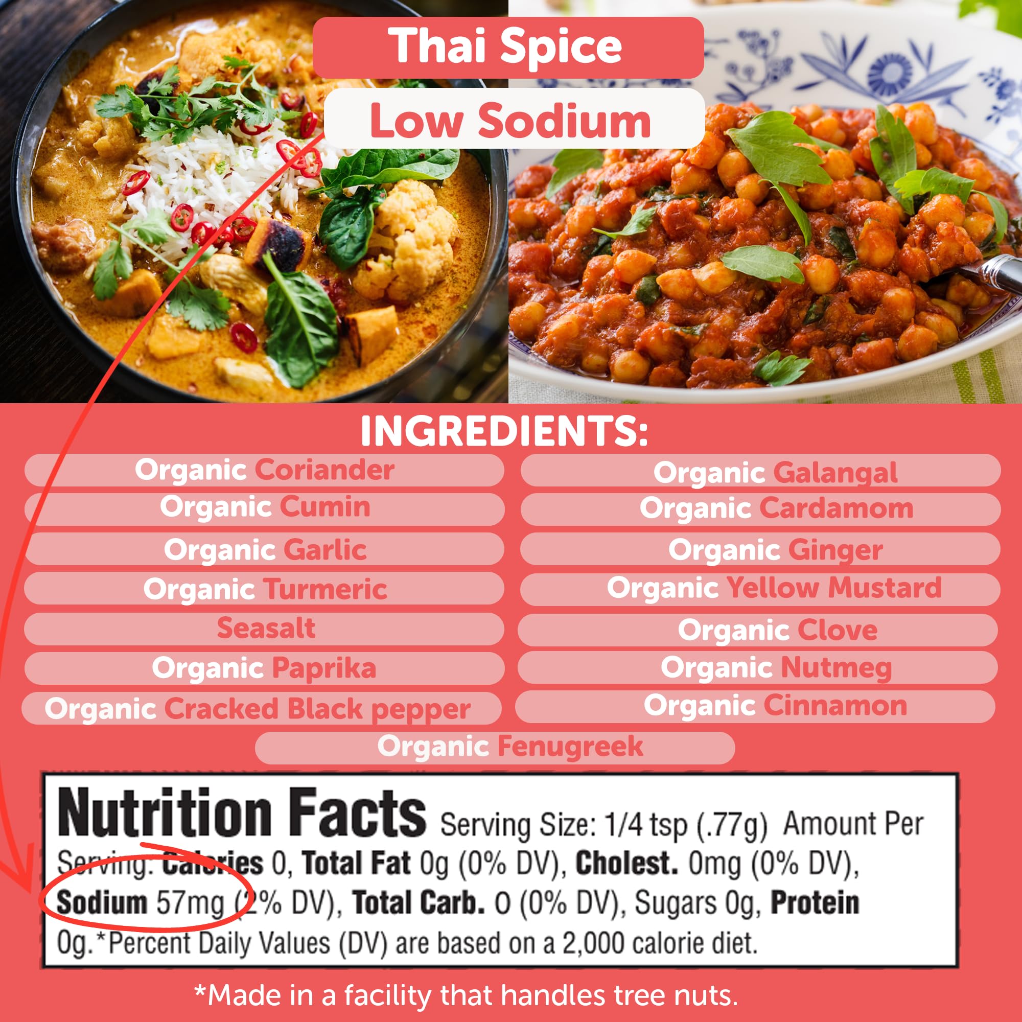 FreshJax Organic Thai Spice Powder closeup highlights galangal, coriander, and turmeric aroma