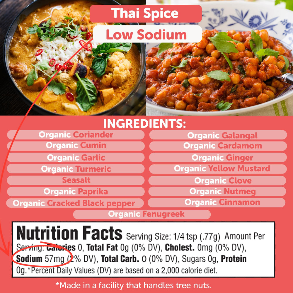 FreshJax Organic Thai Spice Powder closeup highlights galangal, coriander, and turmeric aroma